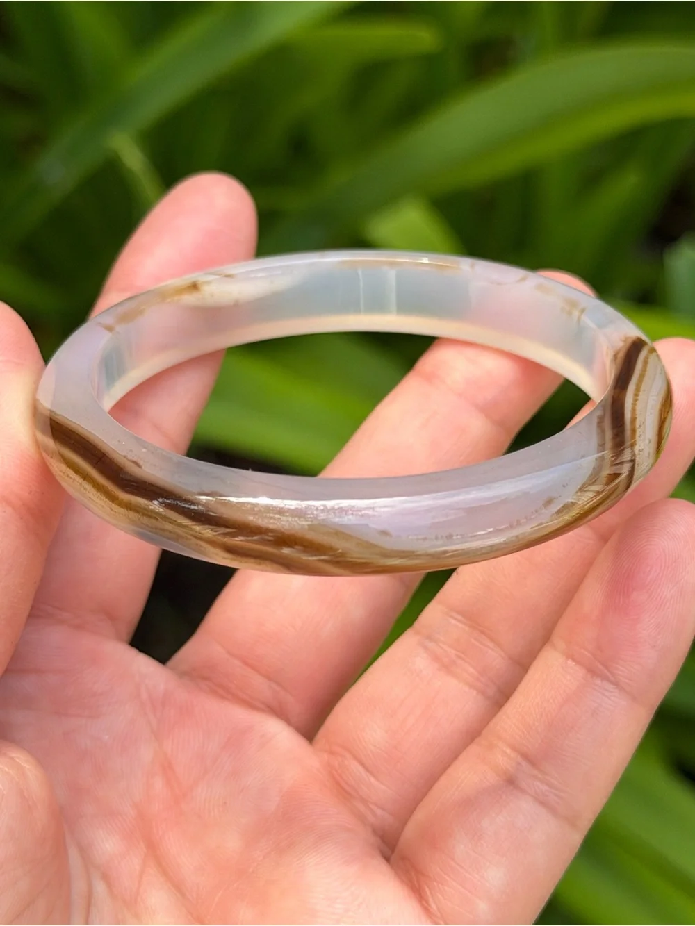 59mm Inner Diameter Translucent Agate Bangle in Brown and Cream 1742